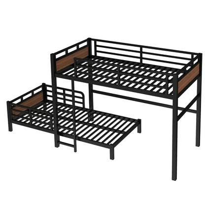 Twin XL over Twin XL Metal Bunk Bed/Metal Loft Bed,Separable Bunk Beds,with raised security fence,Walnut Color image 5