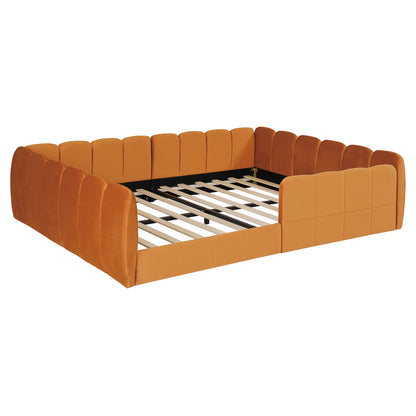 Full Size Velvet Upholstered Floor Bed, Pumpkin Orange image 9