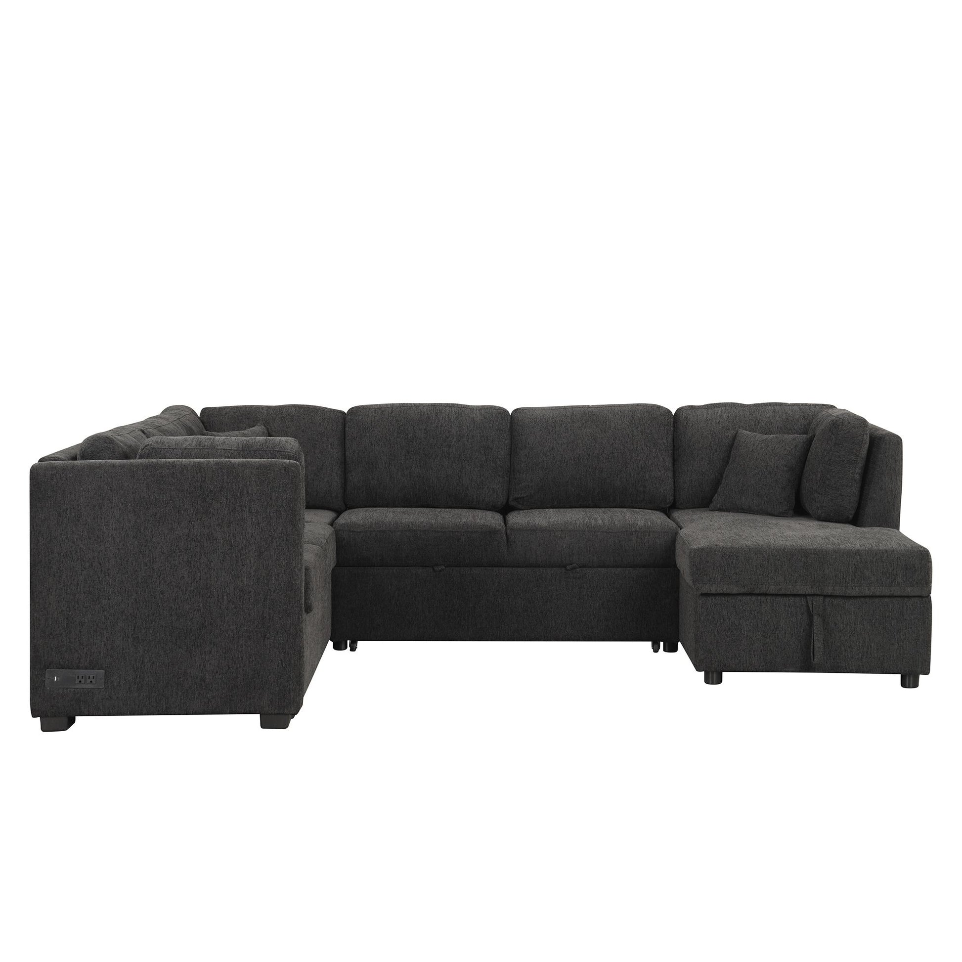 108.6" U-shaped Sectional Sofa Pull out Sofa Bed with Two USB Ports, Two Power Sockets, Three Back Pillows and a Storage image 17