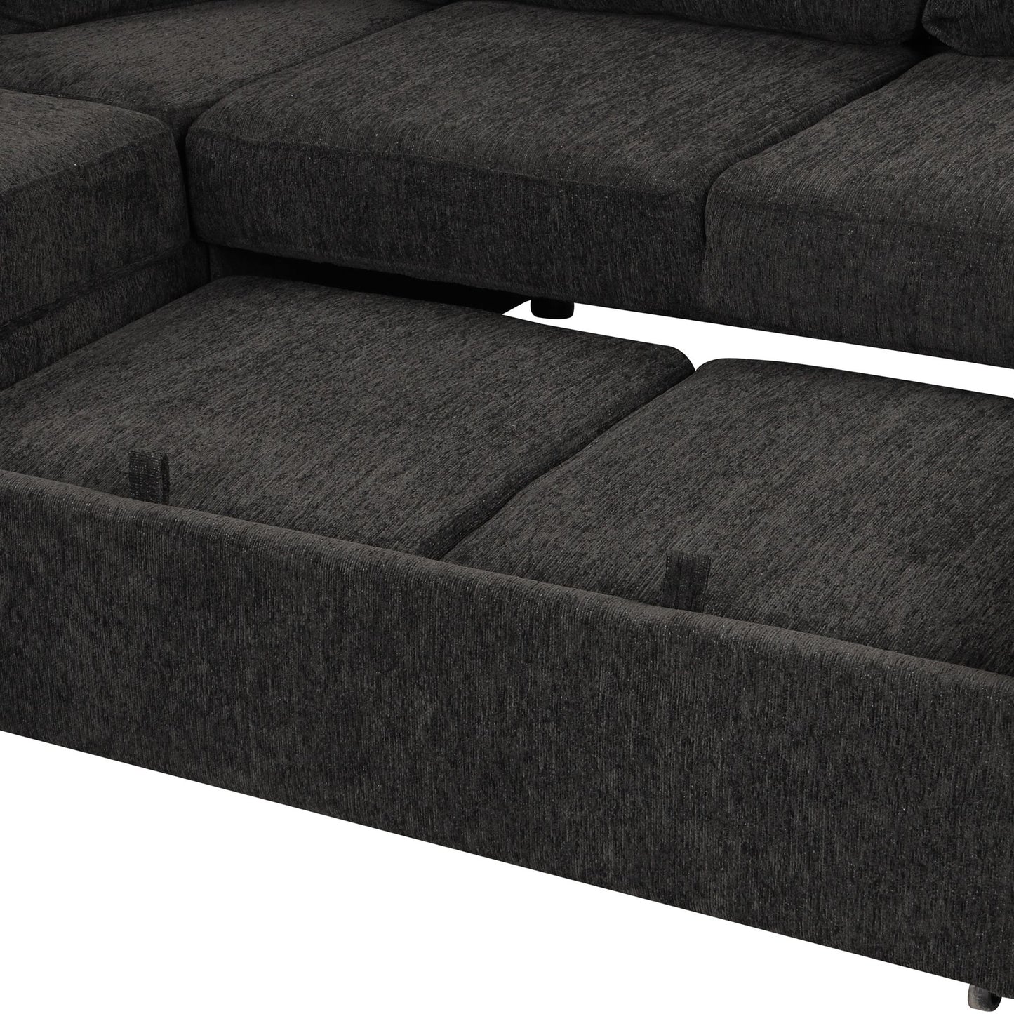 108.6" U-shaped Sectional Sofa Pull out Sofa Bed with Two USB Ports, Two Power Sockets, Three Back Pillows and a Storage image 3