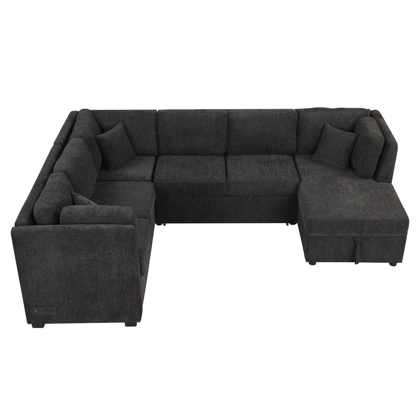 108.6" U-shaped Sectional Sofa Pull out Sofa Bed with Two USB Ports, Two Power Sockets, Three Back Pillows and a Storage image 18