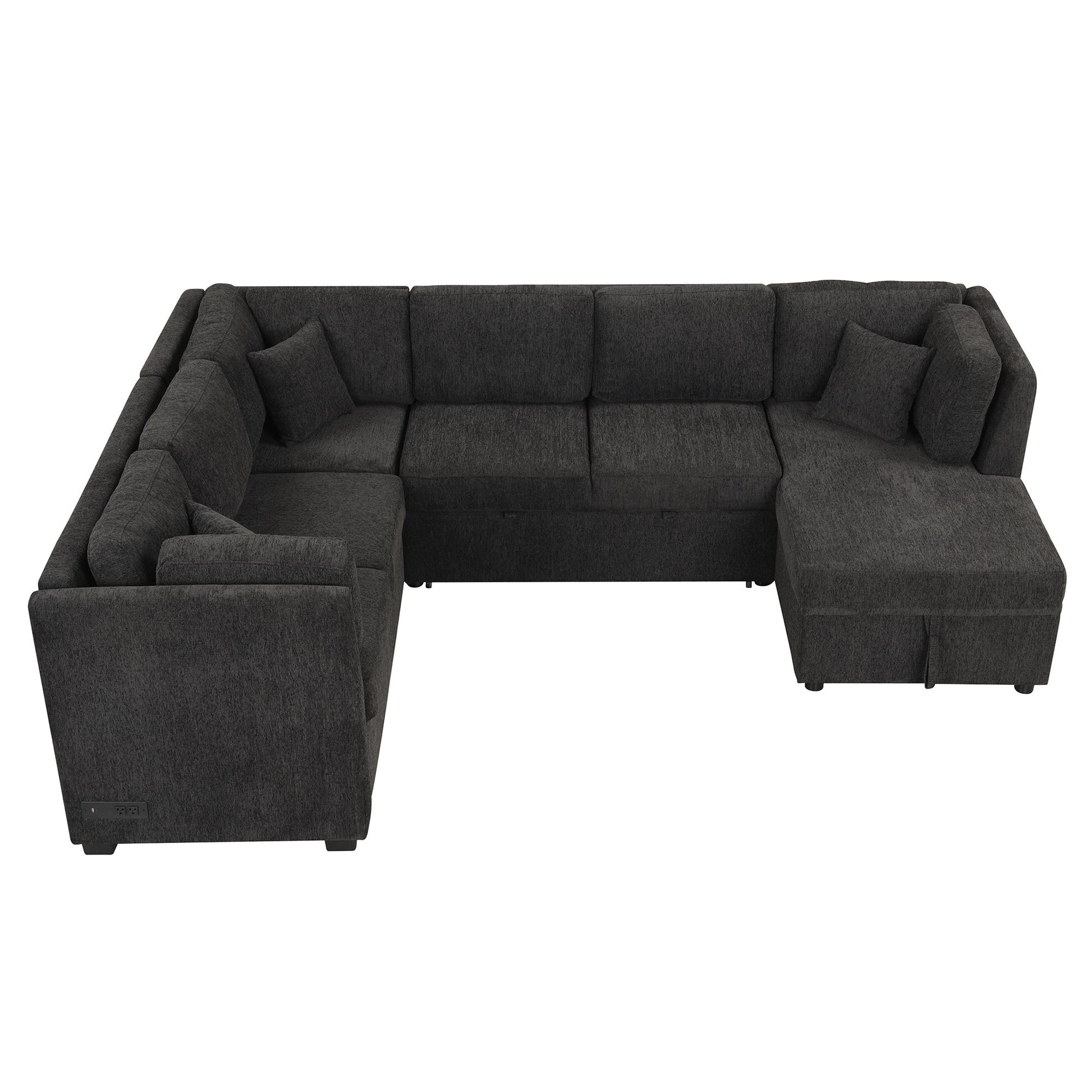 108.6" U-shaped Sectional Sofa Pull out Sofa Bed with Two USB Ports, Two Power Sockets, Three Back Pillows and a Storage image 18