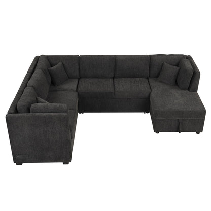 108.6" U-shaped Sectional Sofa Pull out Sofa Bed with Two USB Ports, Two Power Sockets, Three Back Pillows and a Storage image 18