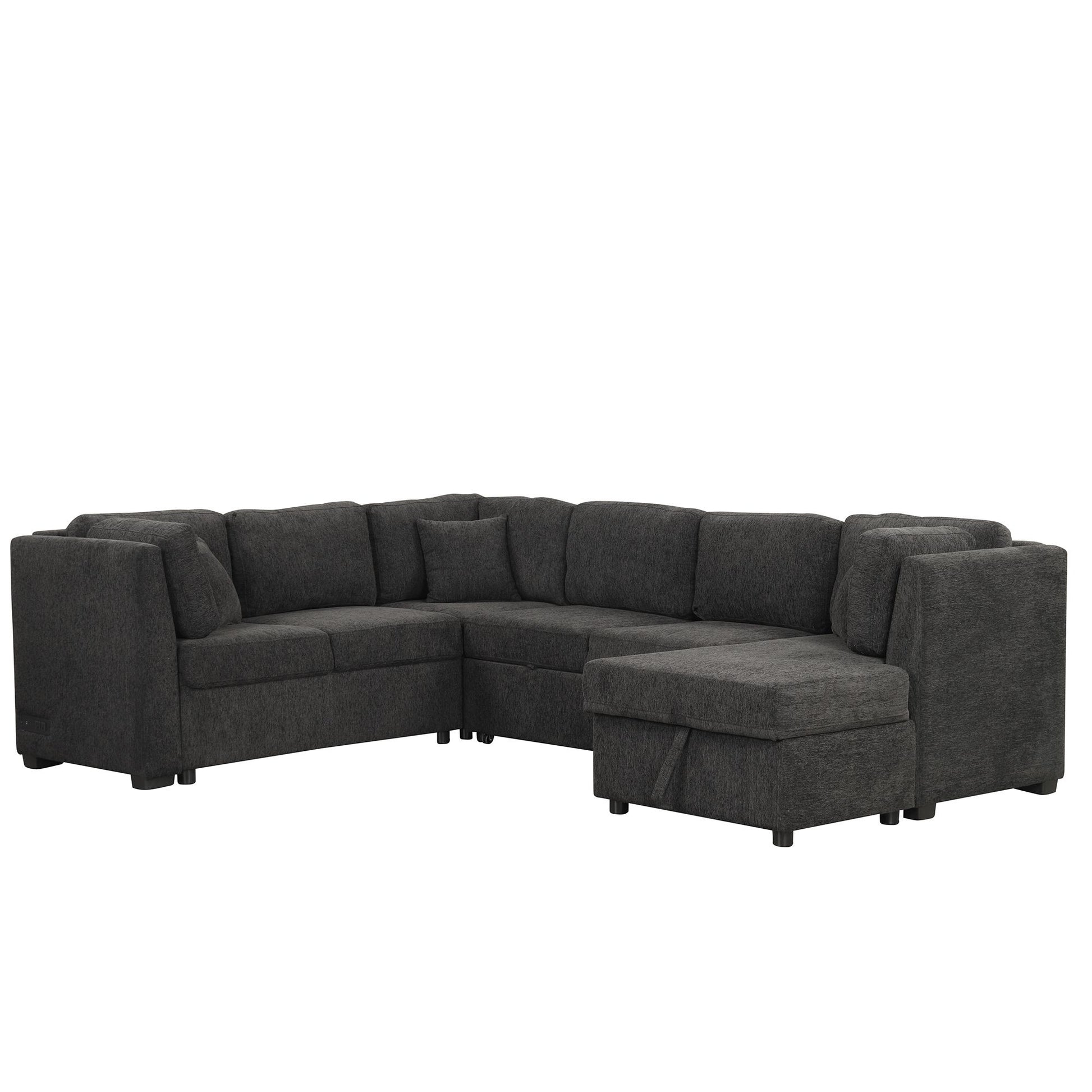 108.6" U-shaped Sectional Sofa Pull out Sofa Bed with Two USB Ports, Two Power Sockets, Three Back Pillows and a Storage image 20