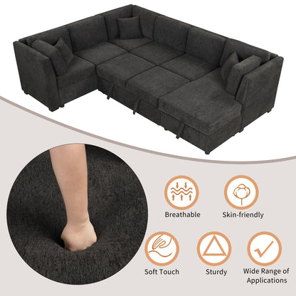 108.6" U-shaped Sectional Sofa Pull out Sofa Bed with Two USB Ports, Two Power Sockets, Three Back Pillows and a Storage image 15
