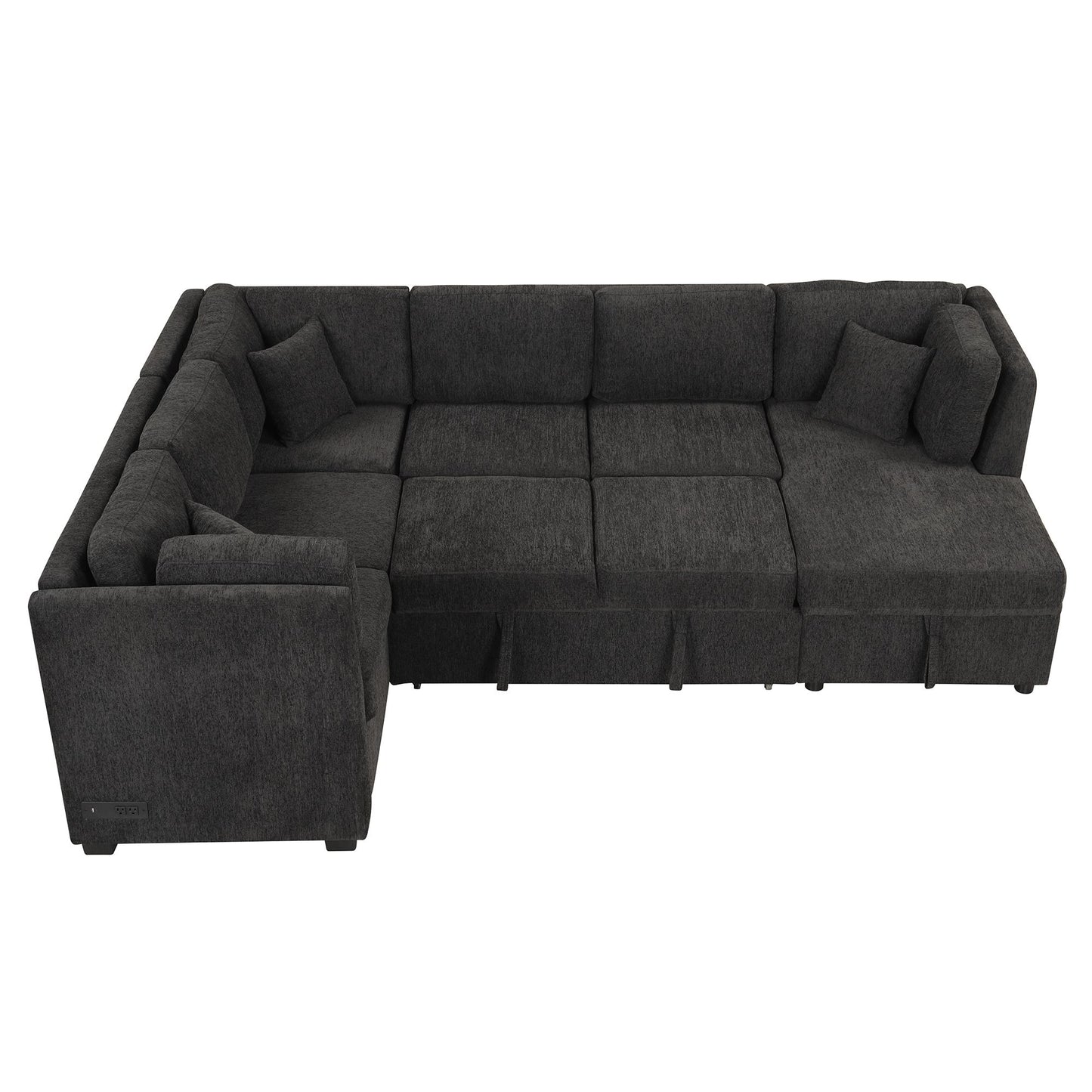 108.6" U-shaped Sectional Sofa Pull out Sofa Bed with Two USB Ports, Two Power Sockets, Three Back Pillows and a Storage image 19