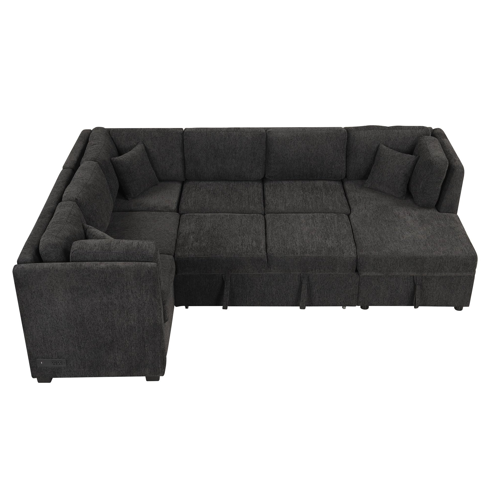 108.6" U-shaped Sectional Sofa Pull out Sofa Bed with Two USB Ports, Two Power Sockets, Three Back Pillows and a Storage image 19