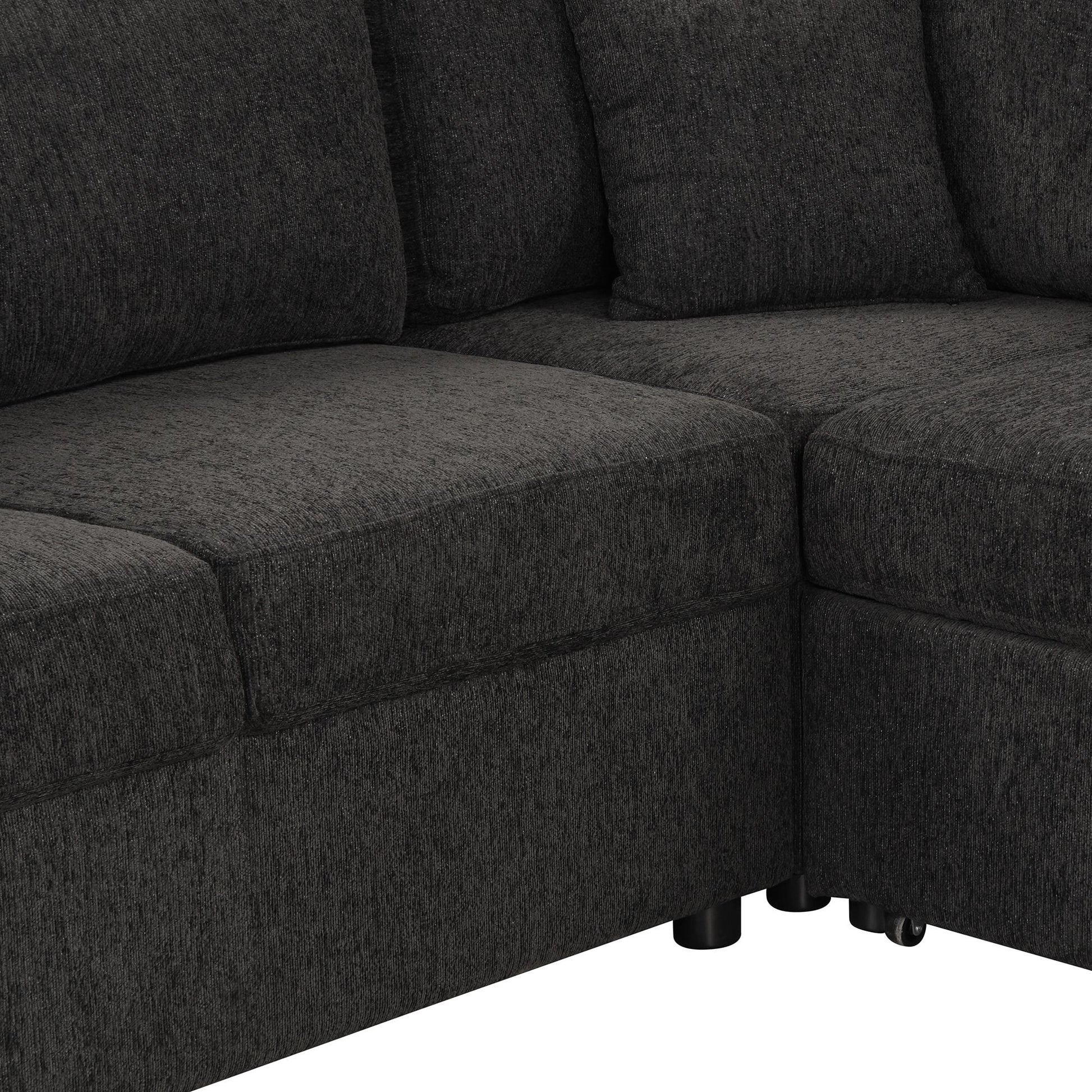 108.6" U-shaped Sectional Sofa Pull out Sofa Bed with Two USB Ports, Two Power Sockets, Three Back Pillows and a Storage image 2