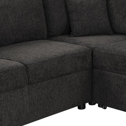 108.6" U-shaped Sectional Sofa Pull out Sofa Bed with Two USB Ports, Two Power Sockets, Three Back Pillows and a Storage image 2