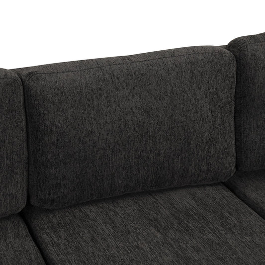 108.6" U-shaped sectional sofa bed with USB ports and storage chaise in black - front view
