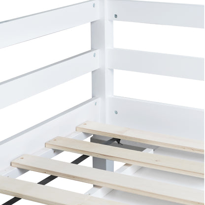 Twin Loft Bed w. stroage case,drawers,Twin Loft Bed with,Drawer Cabinet, Shelf Cabinet and Pulling -Out Desk,Rubber Wood Loft Bed with Safety Guardrail,Ladder,White image 8