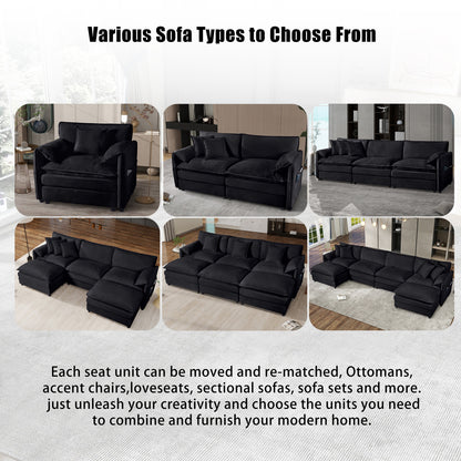 (Old:W3163S00006) Oversized Chenille Loveseat Sofa, Oversized 2-Seater Small Cloud Couch, Modern Comfy Deep Seat Love Seat for Living Room Bedroom Office Apartment,DIY Combination,Chenille,Black image 8