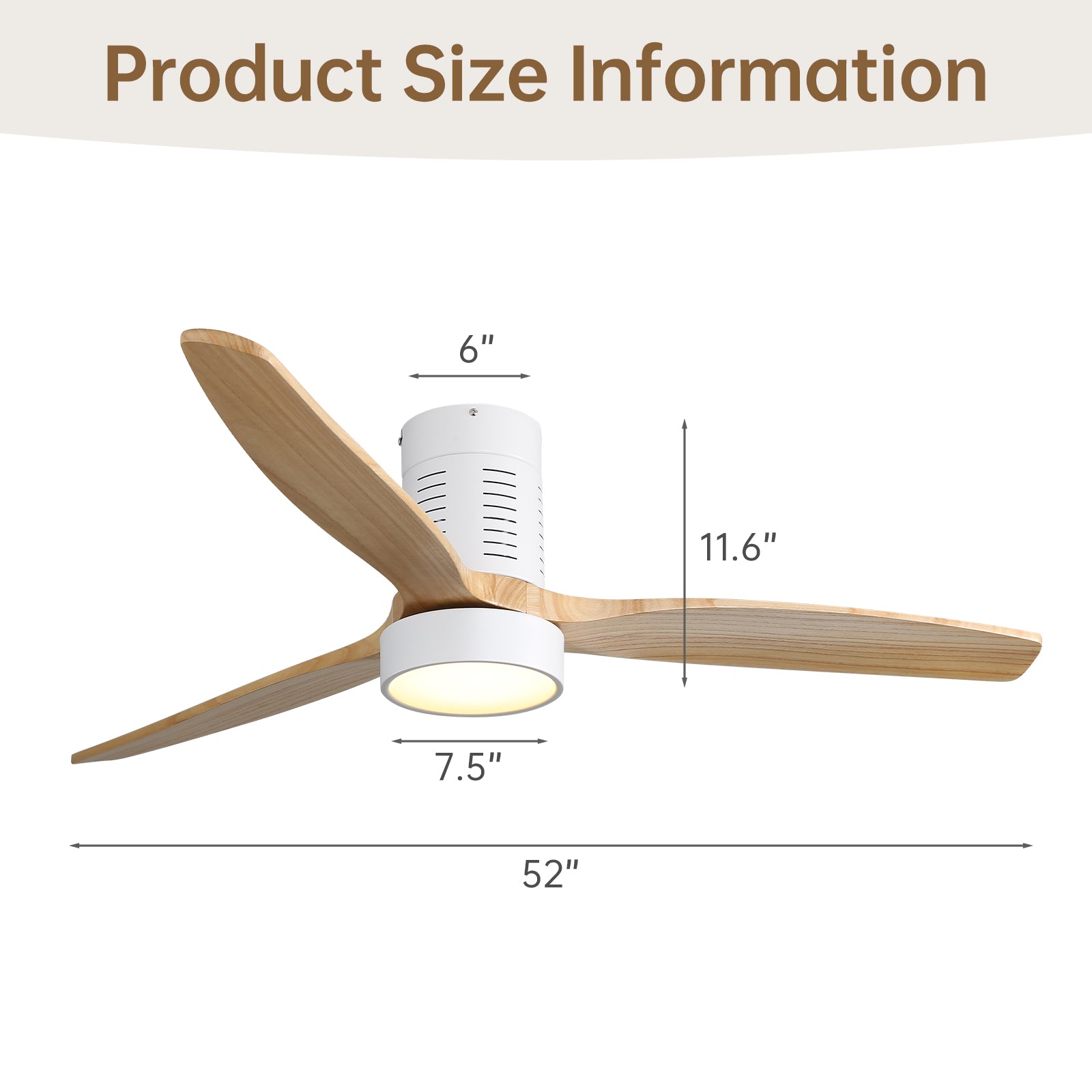 52 Inch Indoor Flush Mount Ceiling Fan with LED Light and Remote Control image 9