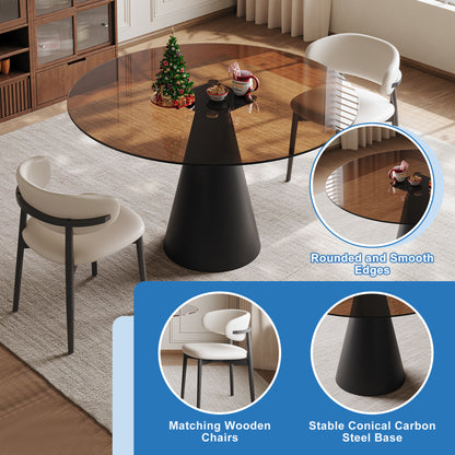 35-inch round glass dining table, with tempered glass tabletop and carbon steel legs. Suitable for 2-4 people. Dark brown small round dining table, suitable for restaurants and apartments. (2 chair) image 5