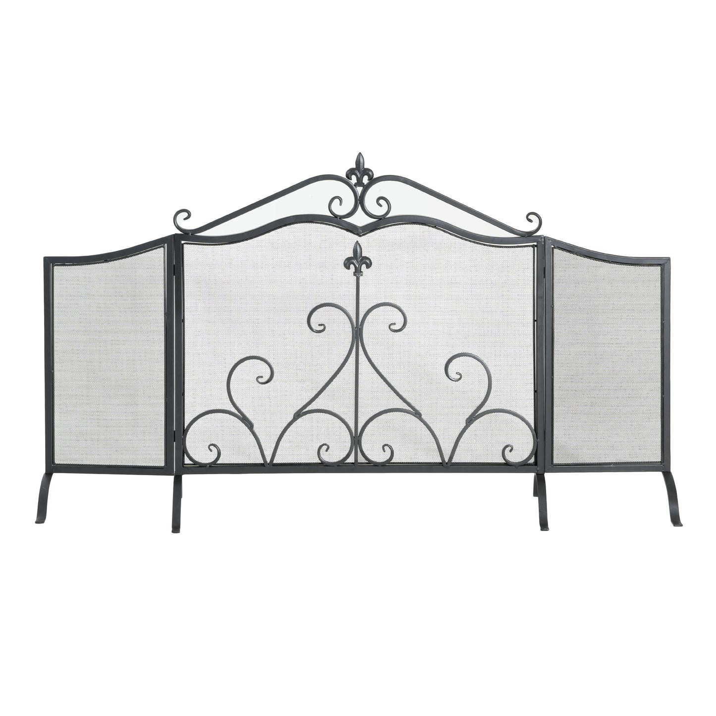 Onyx 3-Panel Iron Fireplace Screen 54" x 31.5", Black Finish image 5