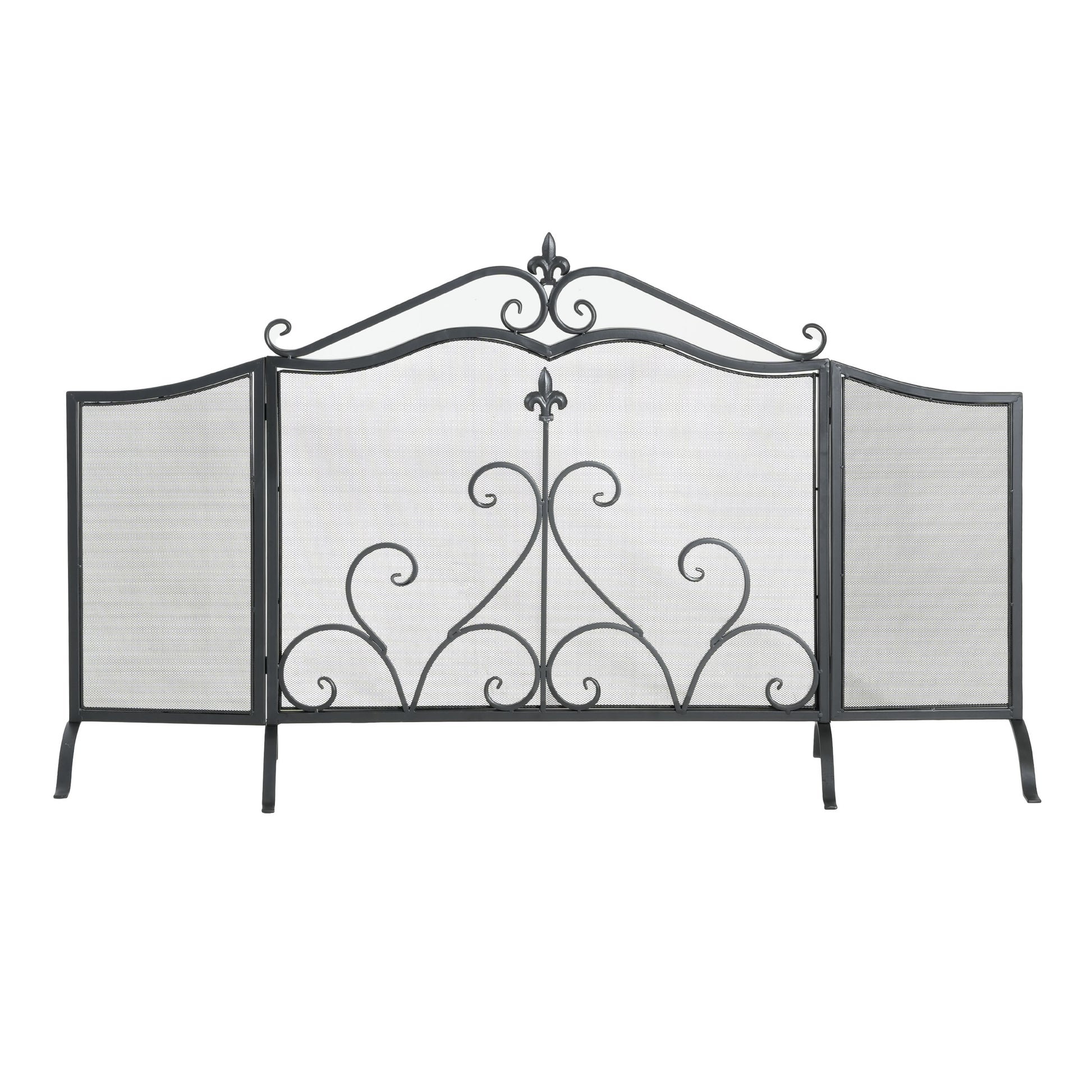 Onyx 3-Panel Iron Fireplace Screen 54" x 31.5", Black Finish image 5