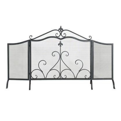 Onyx 3-Panel Iron Fireplace Screen 54" x 31.5", Black Finish image 5