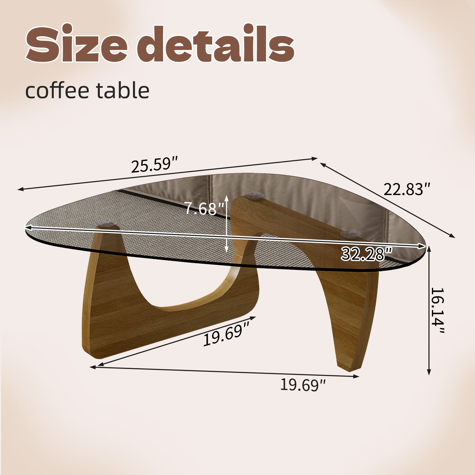 Modern Glass Coffee Table, 32.3" x 23" x 16" Mid Century Modern Coffee Table, Sleek Coffee Tables, Suitable for Bedroom Living Room Reception Office Tables,Walnut image 4