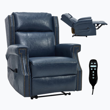 Blue Manual Recliner Chair in Faux Leather for Living Room with Heavy Duty Motion Mechanism, 8 vibrating nodes and 3 massage modes. image 12