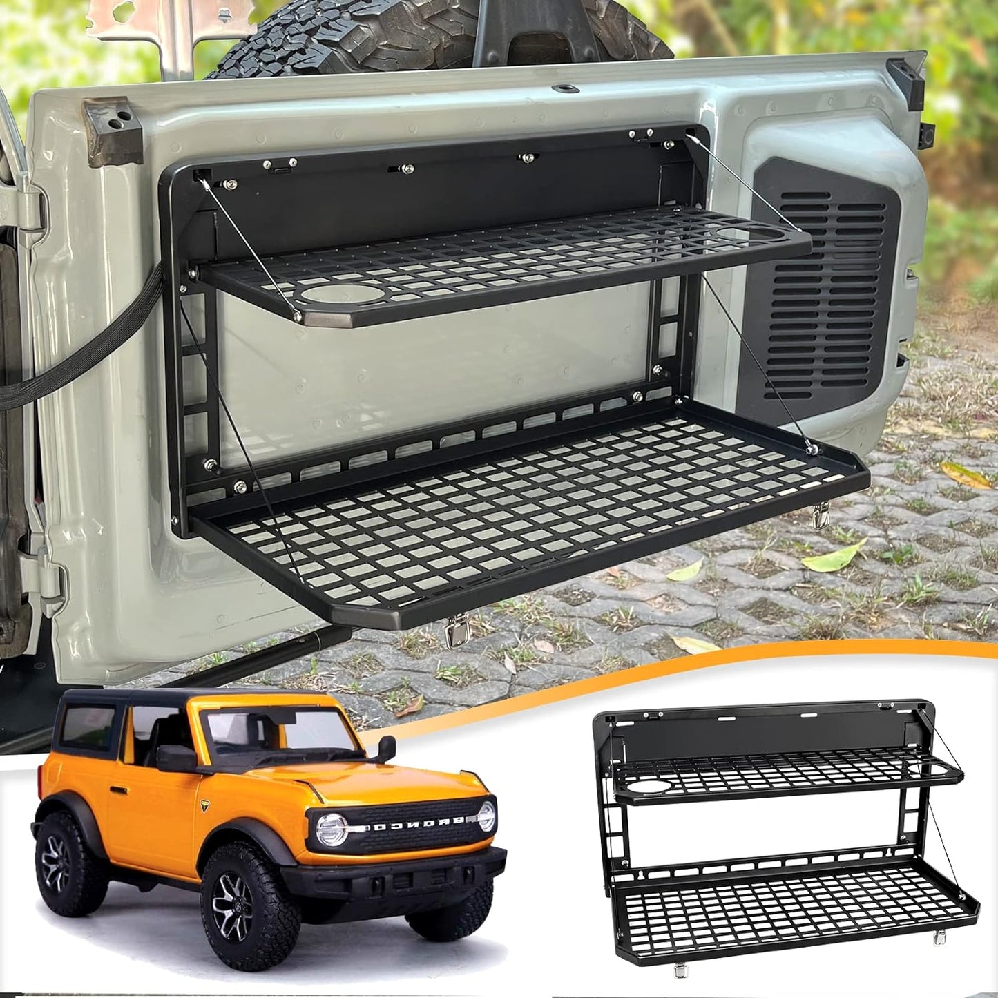 Tailgate Table Rear Foldable Cargo Shelf Aluminum Alloy Storage Shelf MOLLE Panel for Ford Bronco 2021-2026 image 1