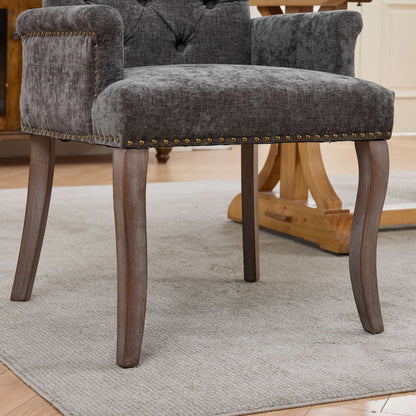 Upholstered Chenille Fabric Accent Dining Chair, Curved Solid Wood Legs, Elegant Tufted Club Dining Room Kitchen Room Arm Dining Chair, Single Pack,Gray,SW1895GY image 12