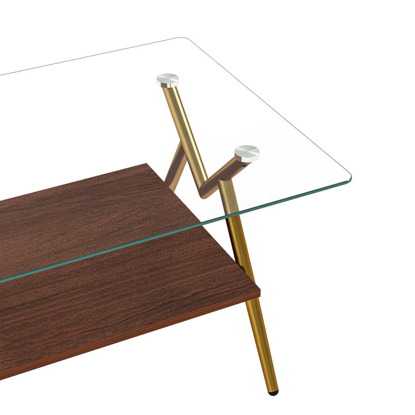 Rectangle Coffee Table with Tempered Glass top and Golden Metal Legs, Modern Table for Living Room, Transparent Glass image 8