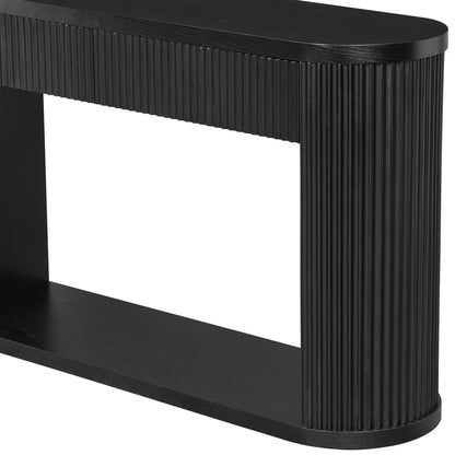 TREXM Oval Fluted Console Table with 2 Drawers and Bottom Shelf, Wood Entryway Table with Smooth Metal Slides for Living Room, Entryway (Black) image 6