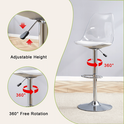 Modern minimalist bar chairs and bar stools. Can rotate 360 ° and adjust lifting. PET backrest and White PU seats. Suitable for bars, restaurants, and front desk cashiers.Set of 2. image 5
