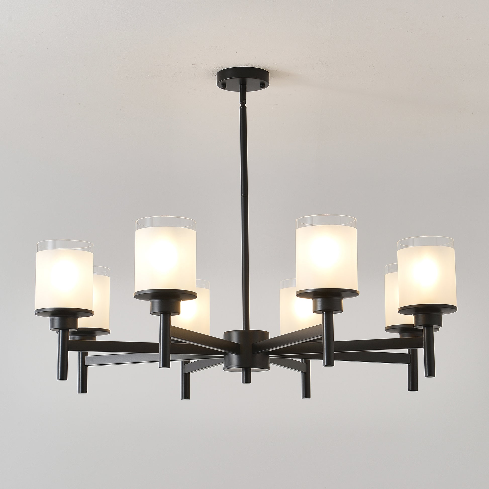 8-Light Frosted Glass Farmhouse Chandelier, Black Metal Chandeliers Light Fixtures Industrial for High Ceiling Living Dining Room Foyer. Adjustable Height--E26 (NO Included Bulb) image 2
