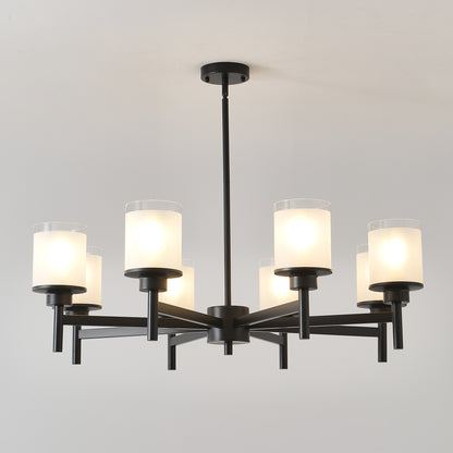 8-Light Frosted Glass Farmhouse Chandelier, Black Metal Chandeliers Light Fixtures Industrial for High Ceiling Living Dining Room Foyer. Adjustable Height--E26 (NO Included Bulb) image 2