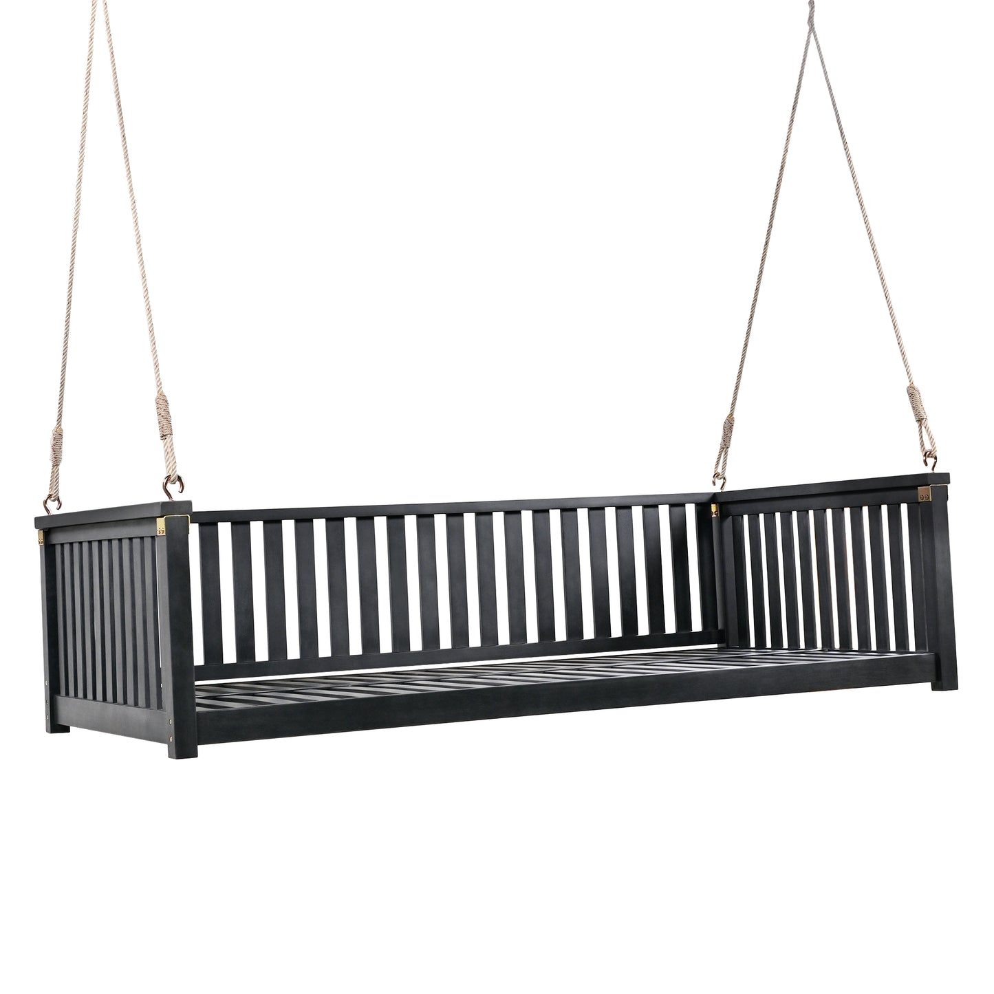 TOPMAX Patio Minimalist Twin Size Garden Swing Bed Wood Porch Swing with Ropes for Backyard, Safe Sloped Design, Black image 11