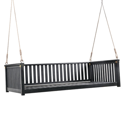 TOPMAX Patio Minimalist Twin Size Garden Swing Bed Wood Porch Swing with Ropes for Backyard, Safe Sloped Design, Black image 11