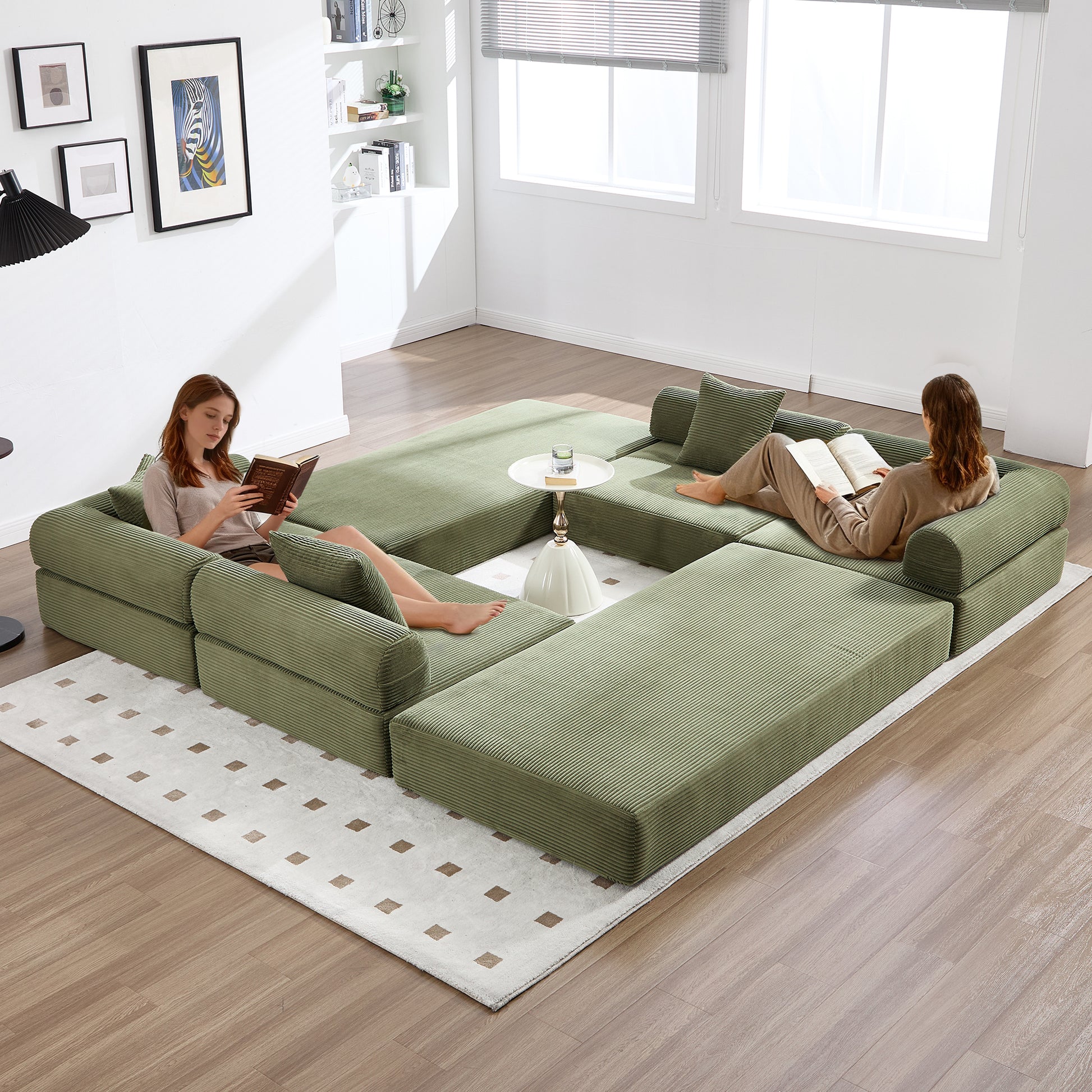 UNITED WE WIN convertible folding sofa bed, with fixed frame and pillow back handrail, cloud corduroy folding mattress sofa, folding memory foam bed in living room/dormitory/guest room/home office/apt image 1