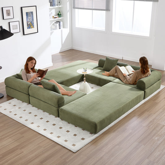 UNITED WE WIN convertible folding sofa bed, with fixed frame and pillow back handrail, cloud corduroy folding mattress sofa, folding memory foam bed in living room/dormitory/guest room/home office/apt image 1