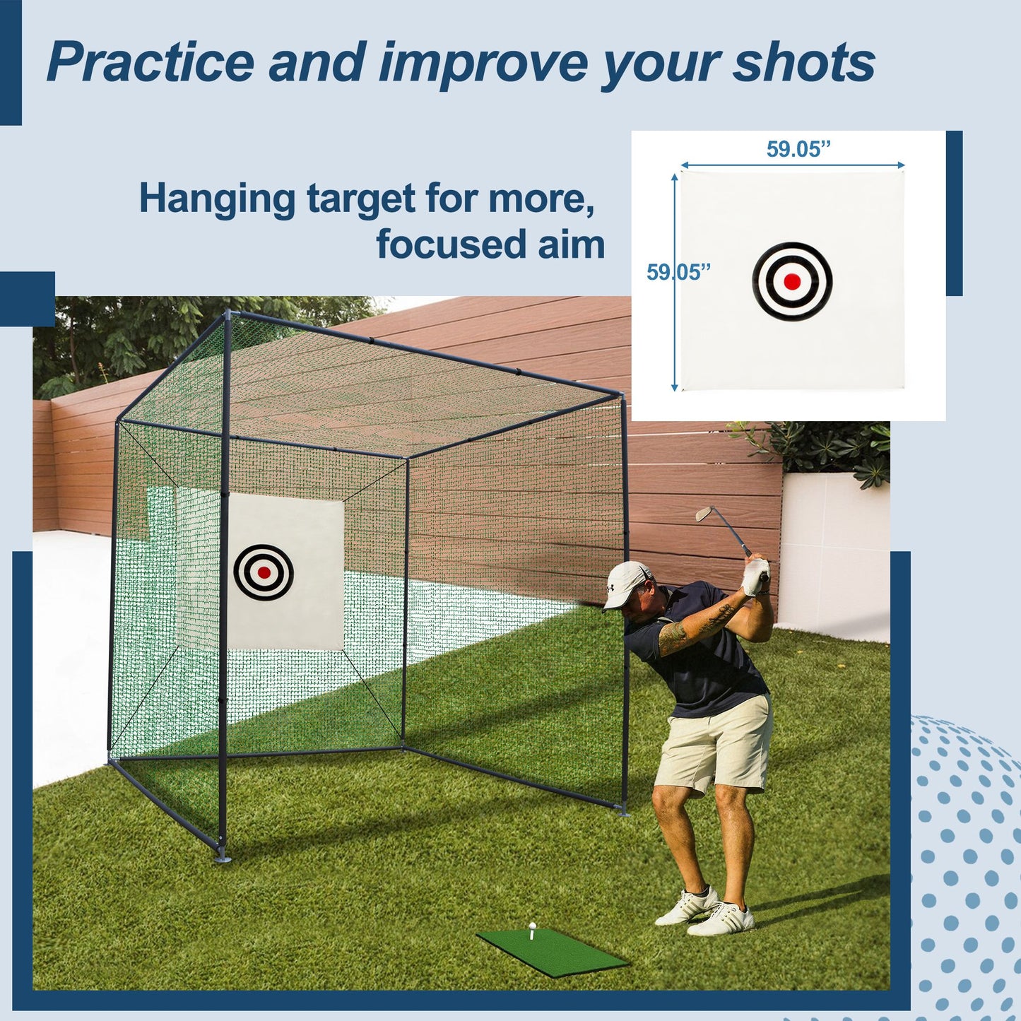 10X10X10FT Golf Practice Net Cage w/ Metal Frame Hitting Net Kit Indoor Outdoor image 8
