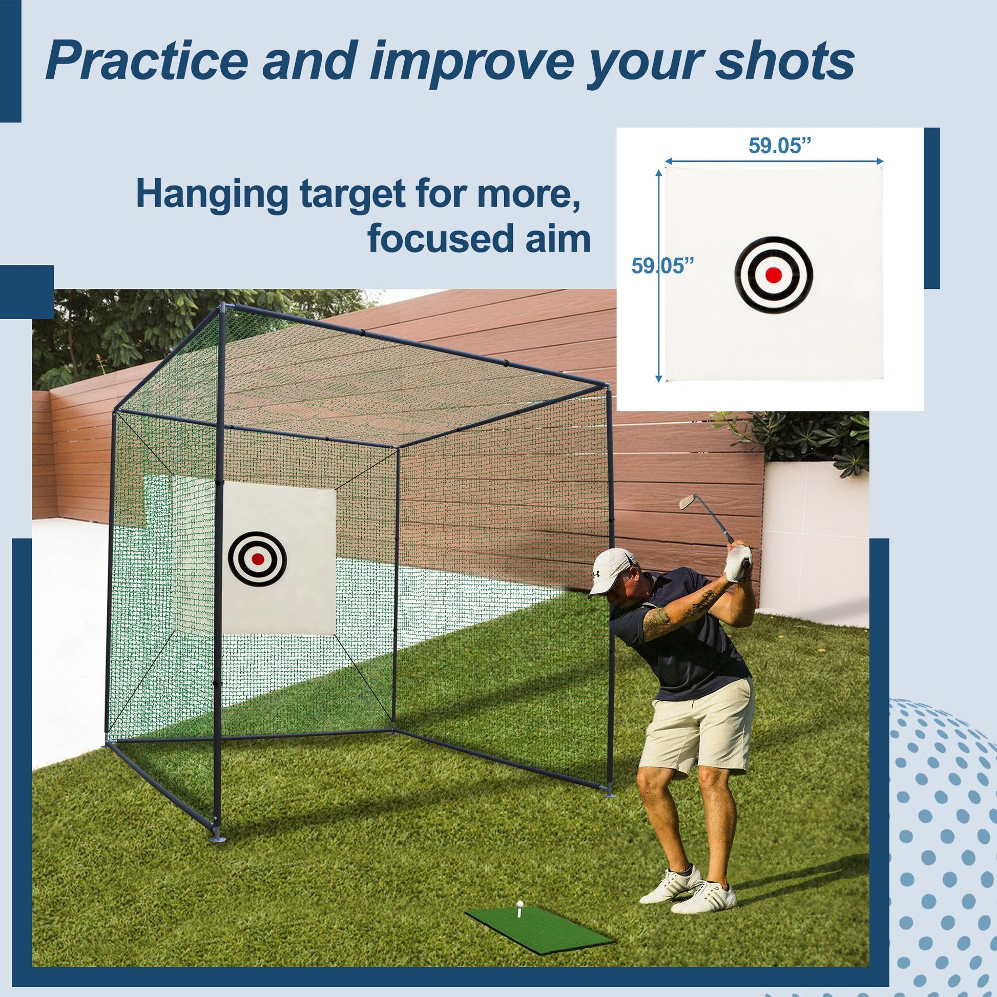 10X10X10FT Golf Practice Net Cage w/ Metal Frame Hitting Net Kit Indoor Outdoor image 8