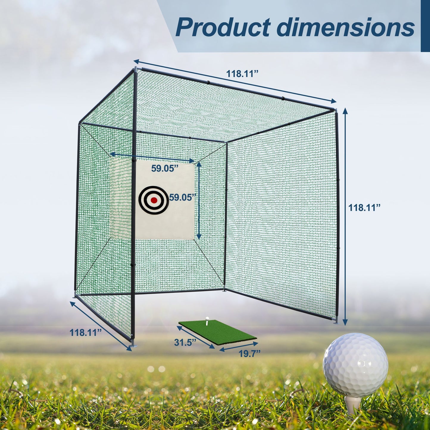 10X10X10FT Golf Practice Net Cage w/ Metal Frame Hitting Net Kit Indoor Outdoor image 2