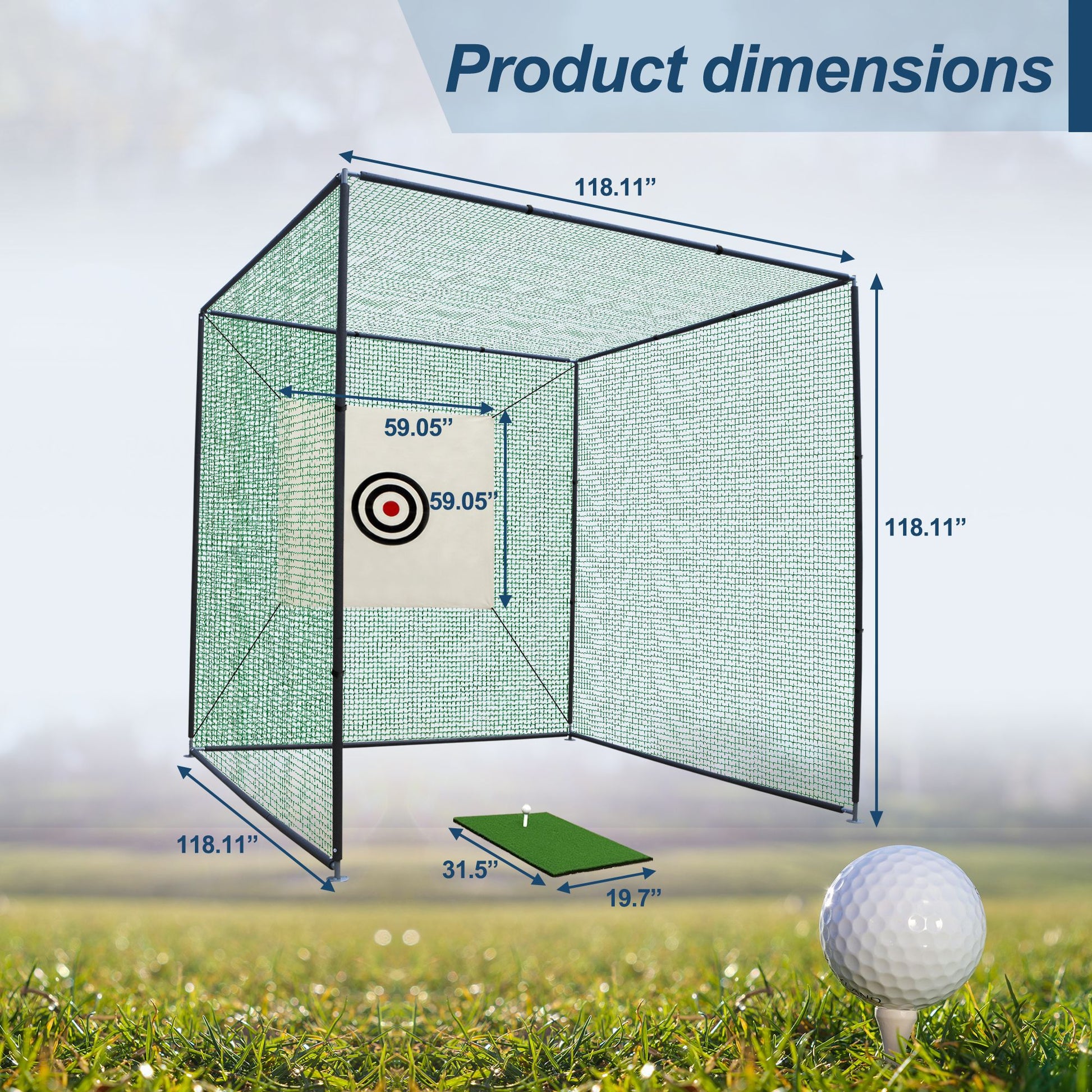 10X10X10FT Golf Practice Net Cage w/ Metal Frame Hitting Net Kit Indoor Outdoor image 2