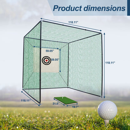 10X10X10FT Golf Practice Net Cage w/ Metal Frame Hitting Net Kit Indoor Outdoor image 2