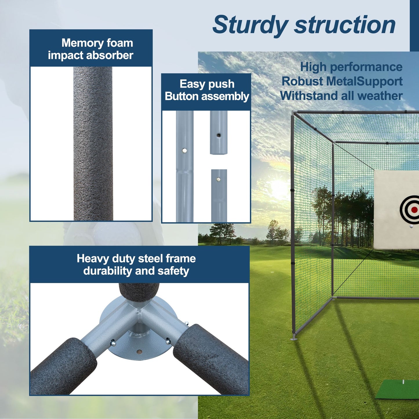 10X10X10FT Golf Practice Net Cage w/ Metal Frame Hitting Net Kit Indoor Outdoor image 7