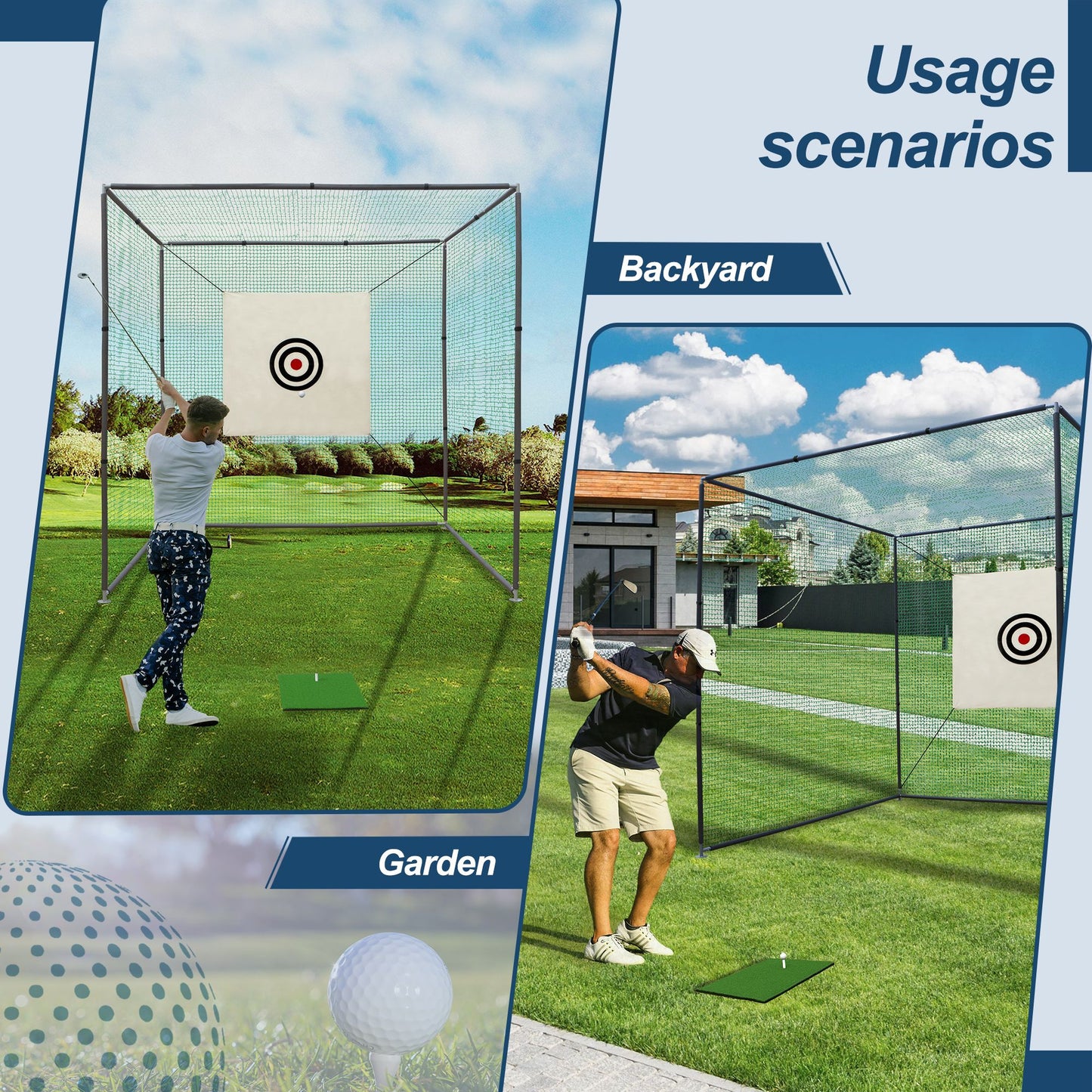10X10X10FT Golf Practice Net Cage w/ Metal Frame Hitting Net Kit Indoor Outdoor image 4