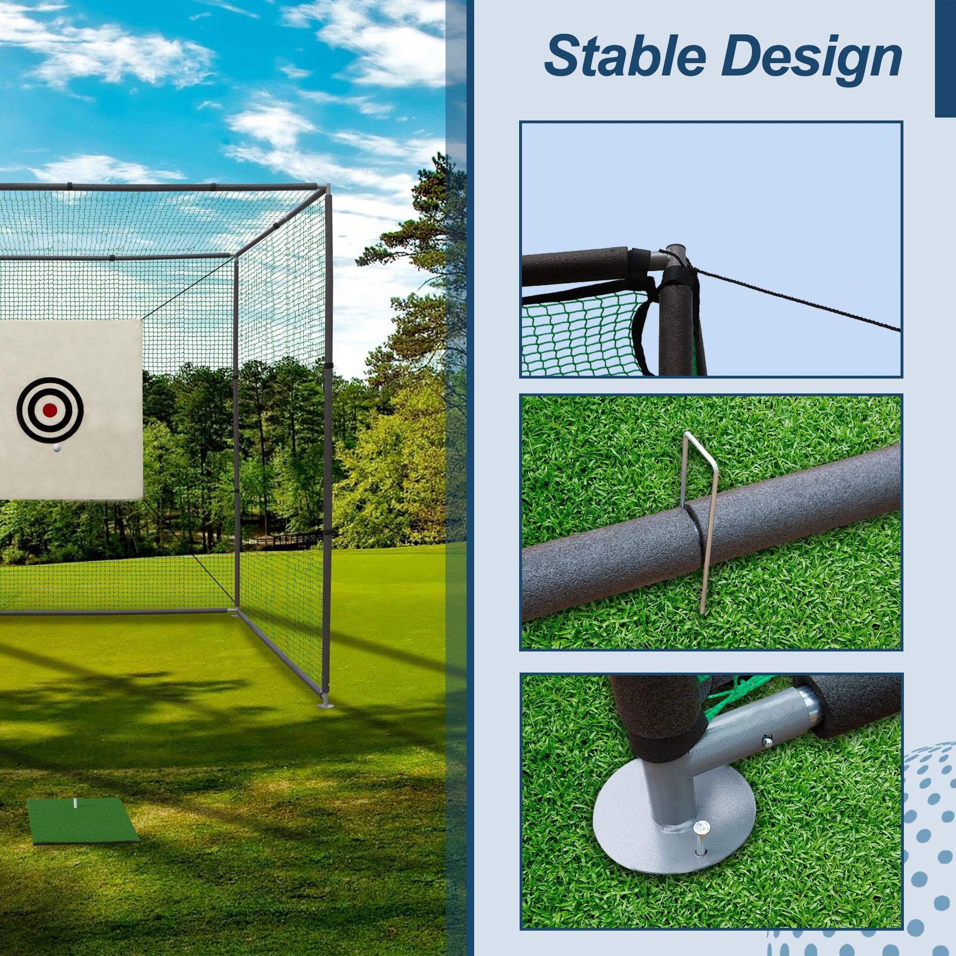 10X10X10FT Golf Practice Net Cage w/ Metal Frame Hitting Net Kit Indoor Outdoor image 6