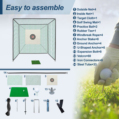 10X10X10FT Golf Practice Net Cage w/ Metal Frame Hitting Net Kit Indoor Outdoor image 3