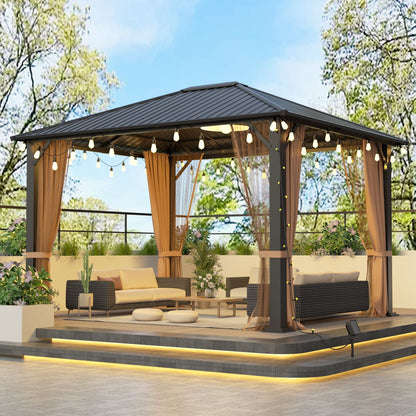 10x12 Hardtop Metal Gazebo,Heavy Duty Pergola with Mosquito Nets&Galvanized Steel,Sturdy Outdoor Canopies Tent,Suitable  image 2