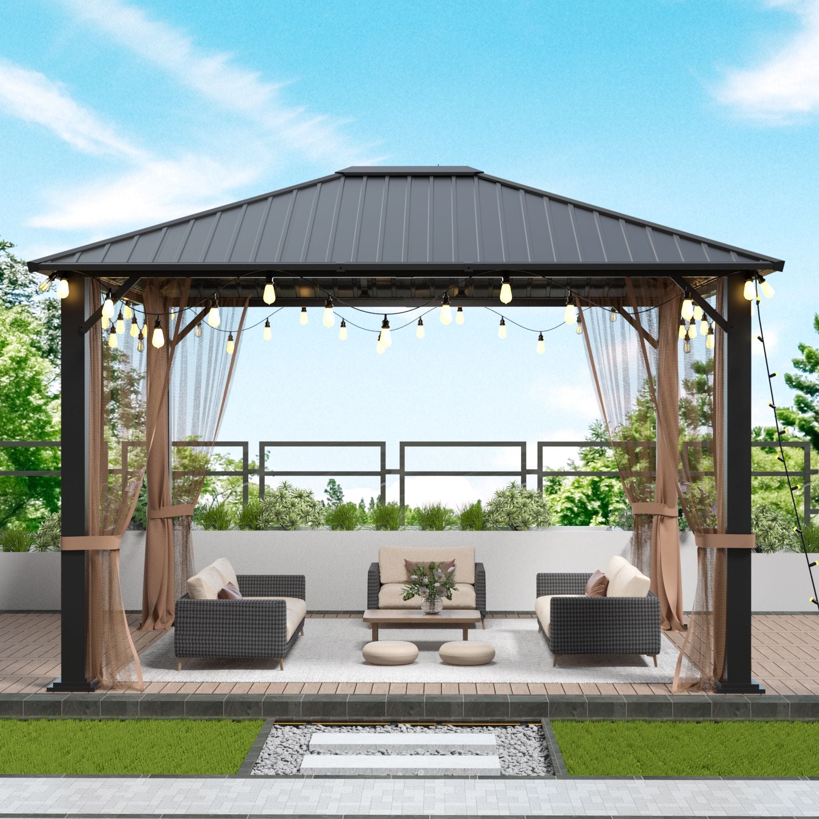 10x12 Hardtop Metal Gazebo,Heavy Duty Pergola with Mosquito Nets&Galvanized Steel,Sturdy Outdoor Canopies Tent,Suitable  image 3