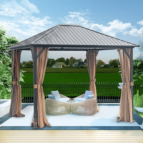 10x12 Hardtop Metal Gazebo,Heavy Duty Pergola with Mosquito Nets&Galvanized Steel,Sturdy Outdoor Canopies Tent,Suitable  image 7