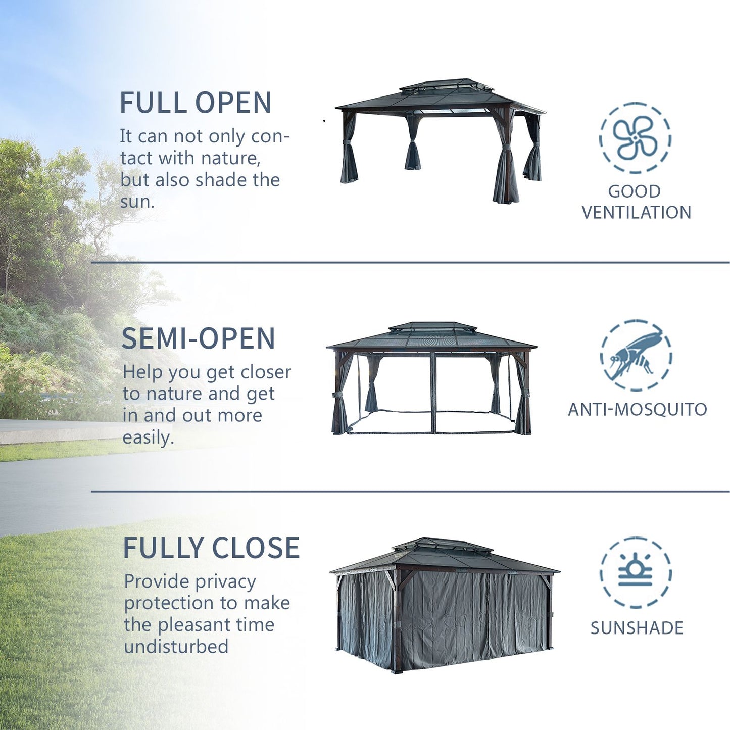 10x13FT Gazebos-Double Roof Sunshade (Wooden Legs)- kk outdoor image 4