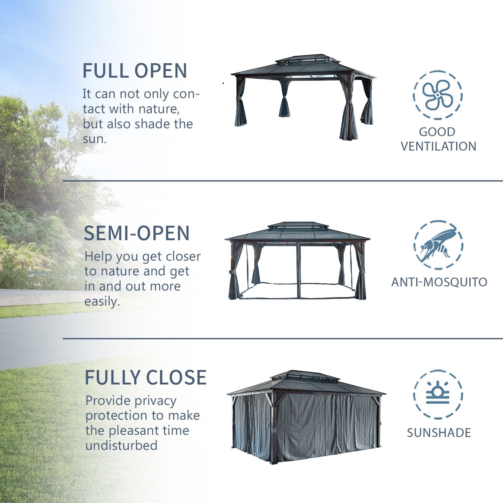 10x13FT Gazebos-Double Roof Sunshade (Wooden Legs)- kk outdoor image 4