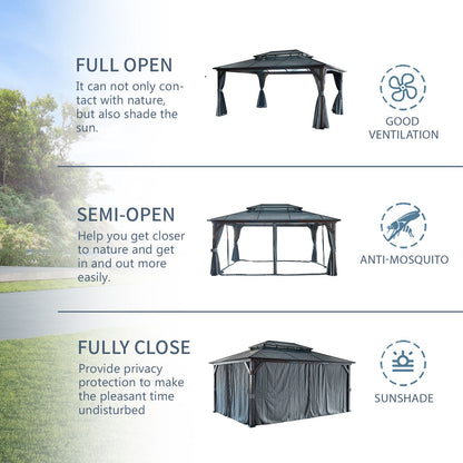 10x13FT Gazebos-Double Roof Sunshade (Wooden Legs)- kk outdoor image 4