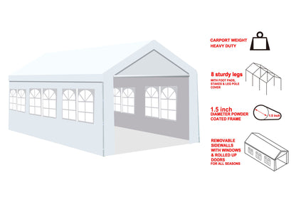 10'x20' Heavy Duty Carport Gazebo, Canopy Garage, Car Shelter with windows image 12